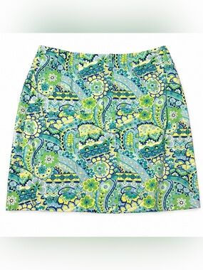 Paisley Mini Skirt Green Blue Retro A-Line Women’s 12